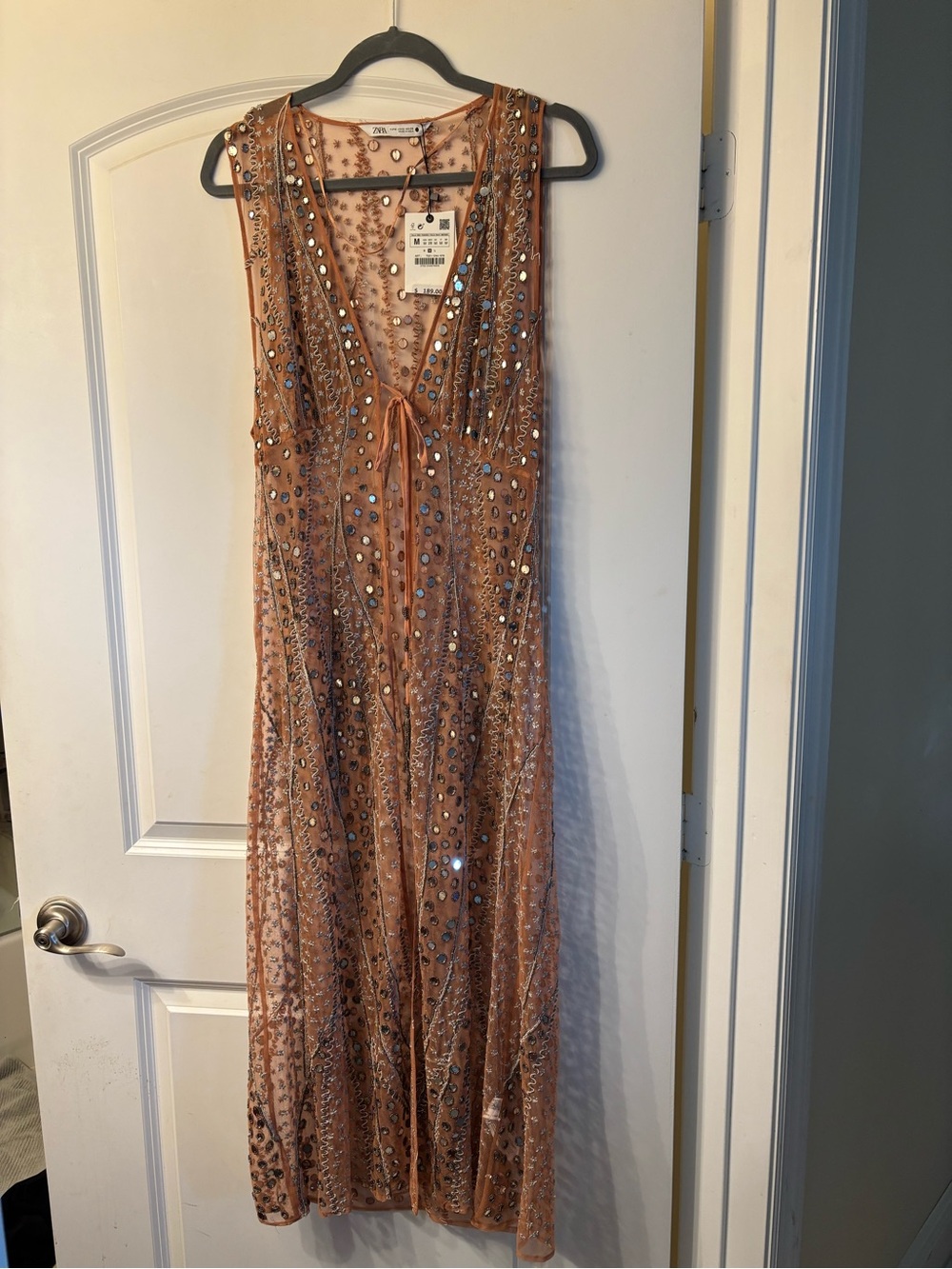 Zara Sheet Embellished Dessert Rose Duster / Vest Maxi NWT Medium - Picture 1 of 9